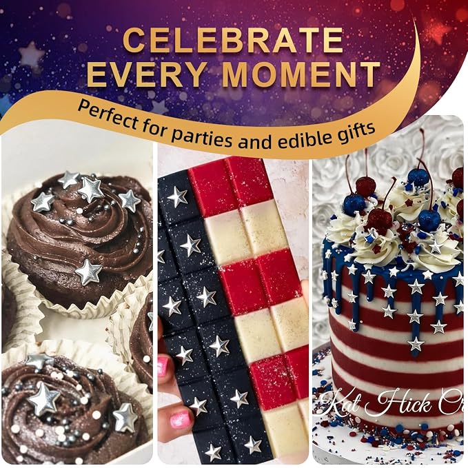 Sliver Star Sprinkles, 10MM Edible Candy Stars for Cake Decorating, Cupcakes, Cookies & Desserts, 4.2 oz Metallic Silver Sprinkles for 4th of July , Christmas, Wedding, Birthday, Holiday Baking Baby Shower