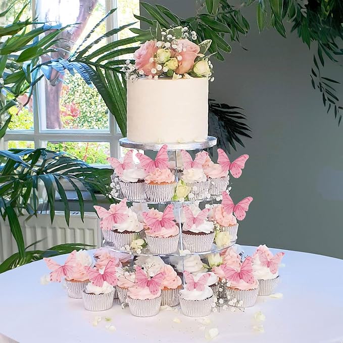 Gyufise 40Pcs Edible Butterfly Cake Decorations - Cupcake Topper Wafer Paper Pink Dot