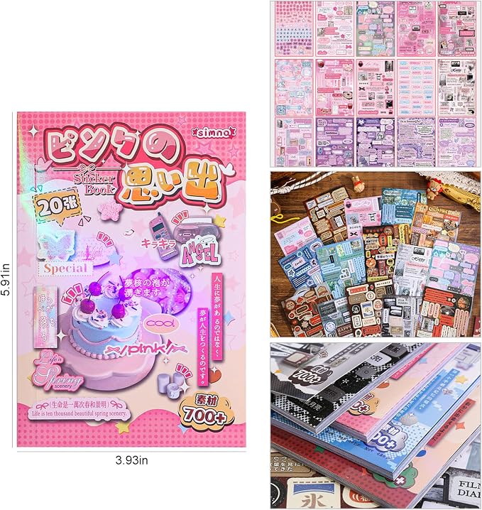 Girl's Japanese Retro Words Sticker Book, 700+ Kawaii Japanese Phrase Stickers, Cute Kanji Kana Quote Stickers Book for DIY Scrapbooking Journaling Handbook Decoration