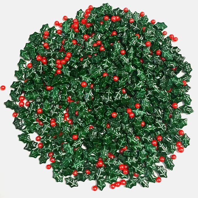 Sentovac Holly Berry Sprinkles Christmas Red and Green Holiday Sprinkles Edible for Cake Decorating Cookie Cupcake Topper Baking Decorations Halloween Christmas Supplies