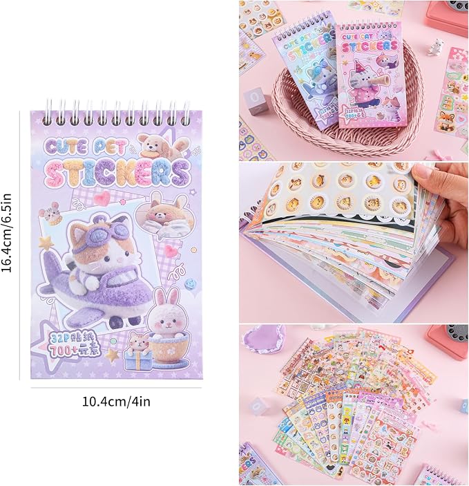 Girl's Cute Sticker Book, Cartoon Pet Theme - 700+ Cute Animal Style Foodie Stickers, for DIY Scrapbooking Journaling Handbook Decoration