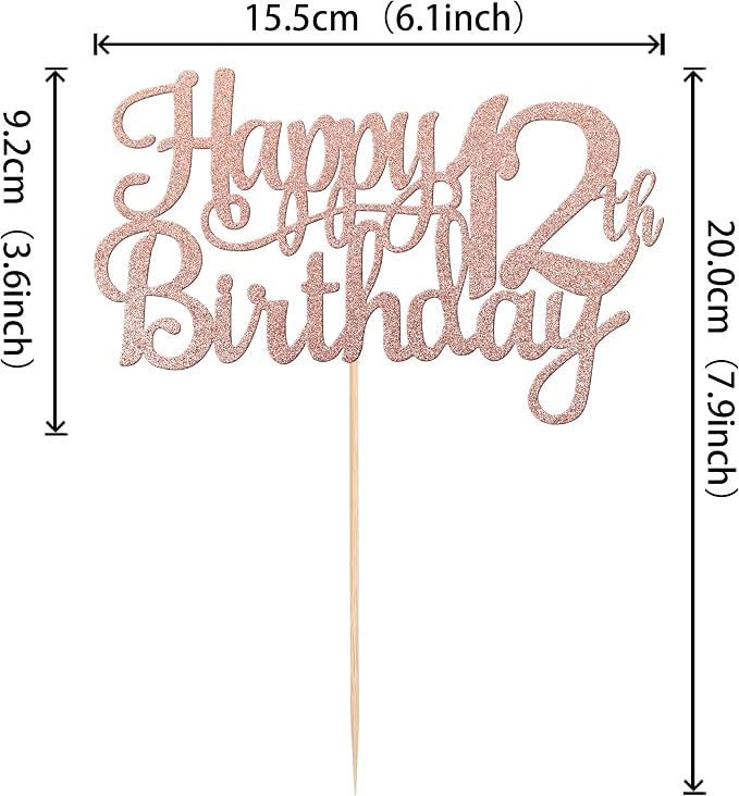 1 PCS Happy 12th Birthday Cake Topper Glitter Cheers to 12 Years Birthday Cake Pick 12 Fabulous Cake Decoration for Happy 13th Birthday Theme Party Decorations Supplies Rose Gold