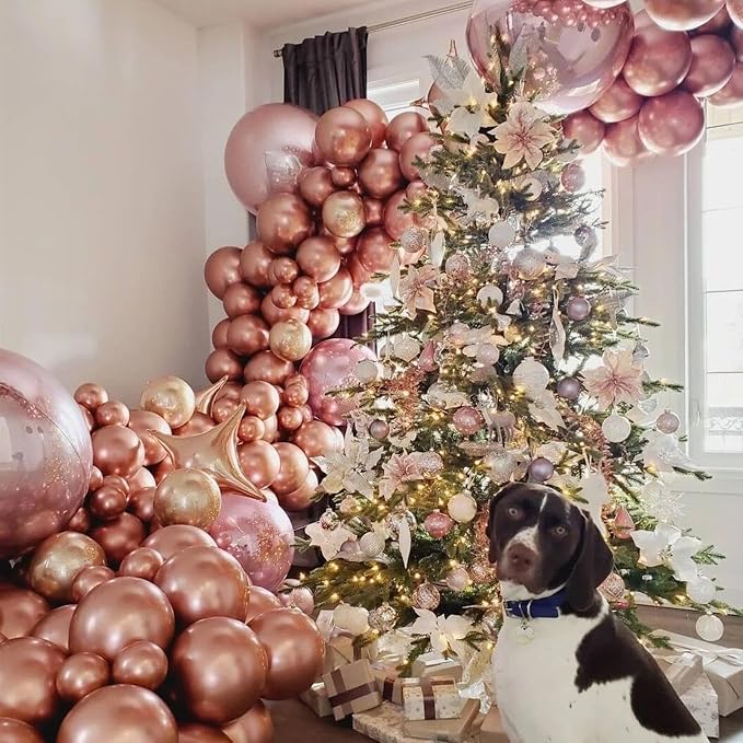 412pcs Metallic Rose Gold Balloon Garland Arch Kit 18 12 10 5 Inch Different Sizes Latex Chrome Balloons for Baby Shower Birthday Graduation Wedding Anniversary Party Decoration