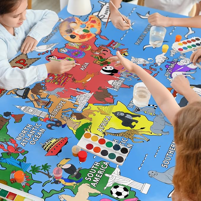 Gatherfun World Map Giant Coloring Poster - 31.5x 72 Inches - Versatile Classroom Wall Décor & Birthday Activity - World Map Poster or Table Cover for School Parties and Special Events