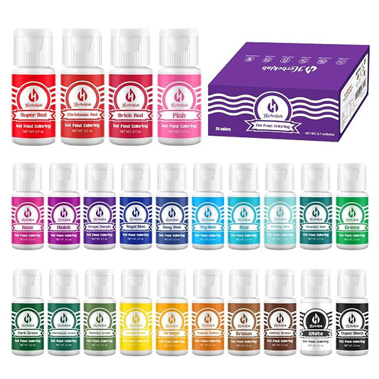 Gel Food Coloring Set – 24 Colors x 0.7 oz Concentrated Gel Based Food Dye for Baking, Icing, Cake Decorating, Cookies & Fondant