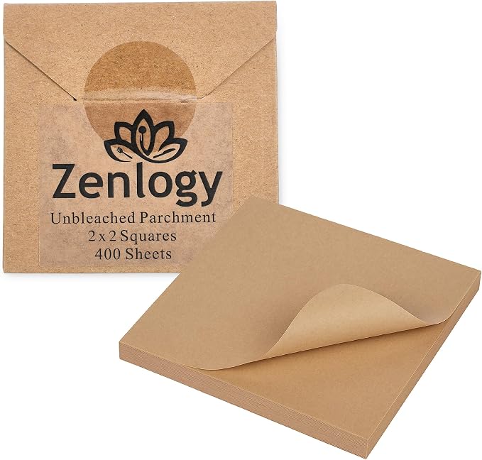 Zenlogy Unbleached Parchment Paper Squares 2x2 (400 Sheets) - Perfect for Storing Freezing Separating Baking Diamond Painting