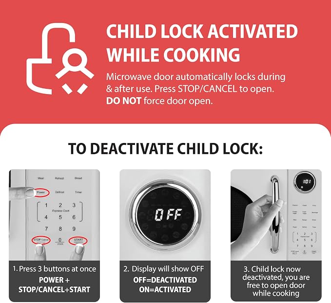 Nostalgia Retro 1000W Microwave Oven 1.1 Cu Ft Capacity – Child Safety Lock, 8 Auto-Cook Settings – Countertop Kitchen Appliance – Ivory
