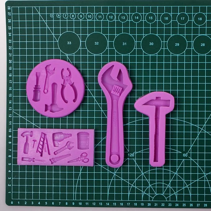Hand Tools Silicone Molds, Construction Tools Wrench Fondant Molds, Hammer Ladder Pliers Chocolate Baking Molds for Cake Decoration Cupcake Toppers Candy Sugar Craft Gum Paste Clay Resin