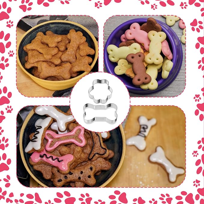 TIESOME 6 PCS Dog Bone Cookie Cutter, 3 Sizes Bone & Paw Print Cookie Cutters Set Stainless Steel Biscuit Mold Dog Theme Party Biscuit Cutter for Theme Party, Treats, and Homemade Baking