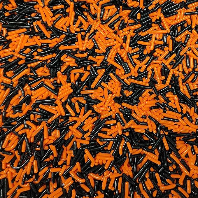 Homankit Black and Orange Jimmies Sprinkles Edible Sprinkle Candy Soft Jimmies Toppings for Ice Cream, Cupcake, Cake, Cookie, Dessert Decorating 2.75 Ounces