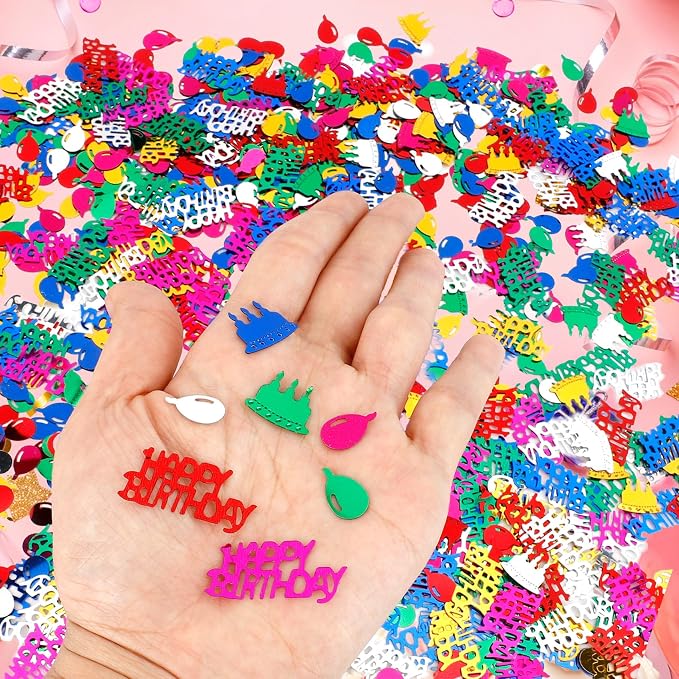 Birthday Confetti, Happy Birthday Party Glitter Table Confetti, 60g Multicolor Metallic Foil Cake Balloon Confettis Sprinkles Table Centerpiece DIY Arts and Crafting for Baby Shower Party Decorations