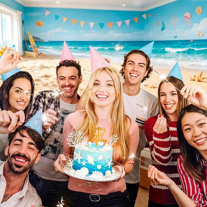 Hooqict 18Pcs Ocean Seashells Cake Decorations Set with Starfish Sea Shells Cake Toppers for Summer Happy Birthday Under the Sea Ocean Beach Birthday Party Decorations Supplies