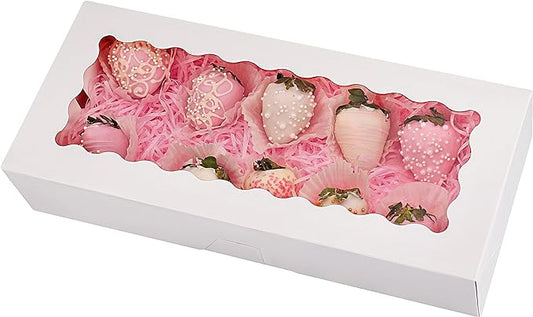 Tcoivs 30-Pack Cookie Boxes 12.5" x 5.5" x 2.5", Bakery Boxes with Window, Auto-Popup Treat Boxes for Pastries (White)