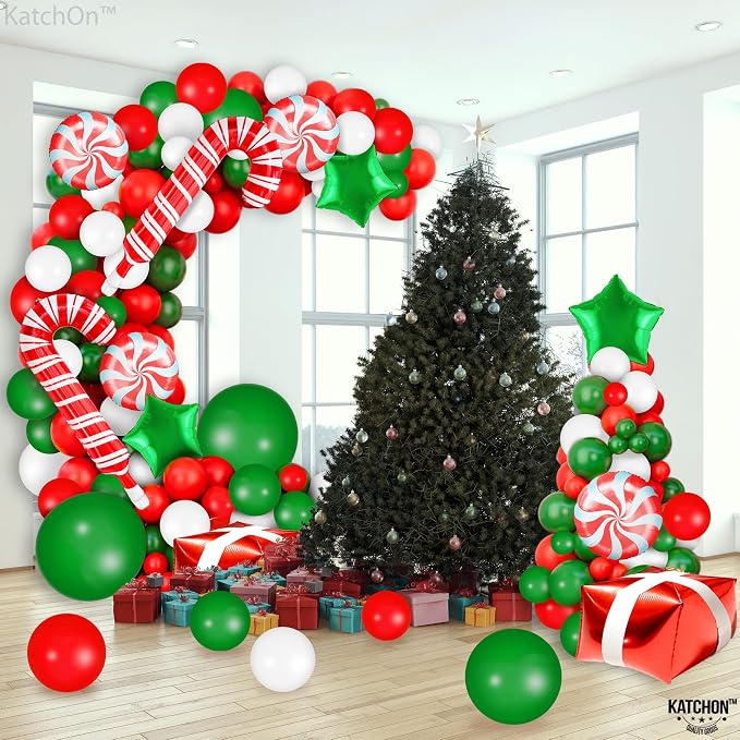 KatchOn, Christmas Balloon Arch Kit - Pack of 123 | Latex & Foil Balloons for Outdoor Christmas Decorations Indoor | Candy Cane Balloon for Merry Xmas Balloons Decorations | Xmas Latex Balloon