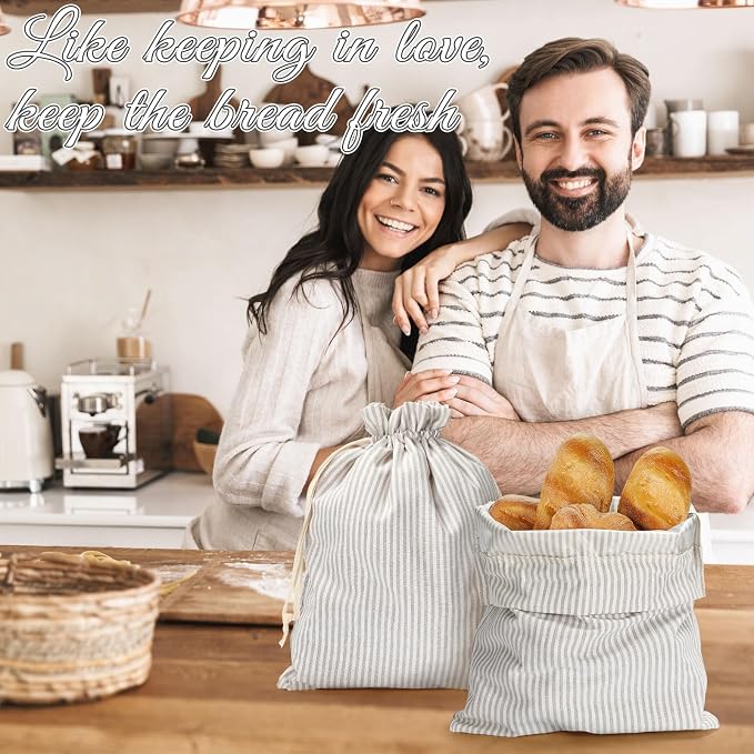 2 Pcs Linen Bread Bags for Homemade 13 x 17 Inches Sourdough Bread Container Reusable Linen Storage Bag with Plastic Saver Natural Large Storage for Artisan Bag(Retro Style)