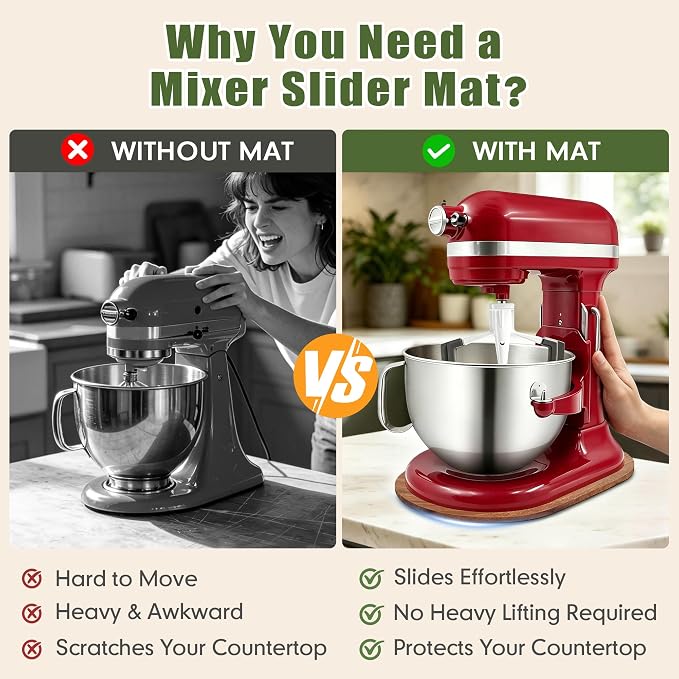 Mixer Slider for Kitchenaid Mixer 5-8 Qt Bowl Lift Stand Mixer Pine Wood Countertop Appliance Sliding Tray Mover Sliding Caddy for Kitchen Aid Slider Mat Accessories Attachments Brown
