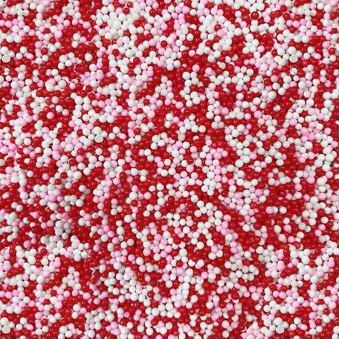 Sentovac Valentine Nonpareils Sprinkles Edible 2mm Mini Peals Red Pink White Sprinkle for Cake Decorating Sugar Candy Cookie Cupcake Topper Baking Decorations Valentine Wedding Supplies