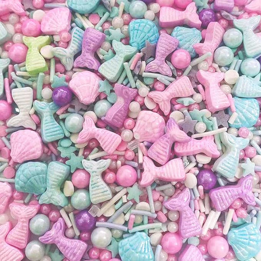 Sentovac Multicolor Mermaid Sprinkle Edible Decorating Ocean Sprinkles for Cake Cupcake Topper Cookie Baking Decorations Starfish Shell Pearl Mermaid Candy Mix Mermaid Party Birthday Cake Decorations