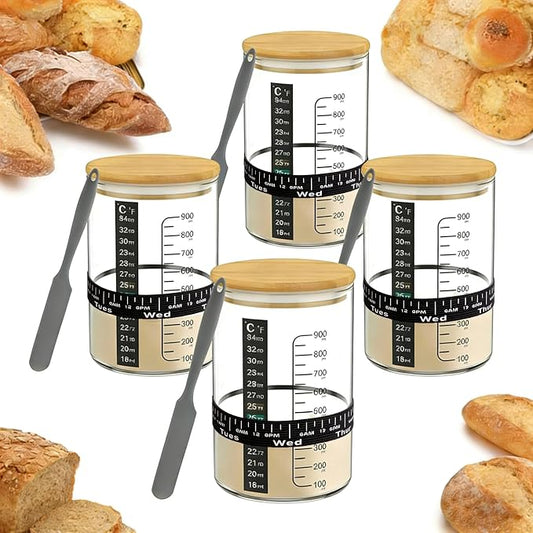 BRIRILINE Pro Sourdough Bread Starter Kit - 34 oz sourdough jar with 5 unique features for the perfect sour dough bread & sourdough starter kit - baking supplies (34oz-4pack)