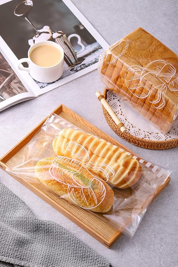 Plastic Bread Bags With Ties, Clear Loaf Bags for Homemade Bread, Sourdough and Bakery Food - 8” x 4” x 18” (100)