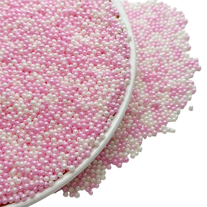 SE Si&Moos Nonpareil Sprinkles, 2mm Pink and White Mini Edible Pearls Baby Pink and White Sprinkles for Cake Decorating Halloween Cookie Decorations Wedding Baby Shower Party Christmas Holiday Supplies 3.5 OZ