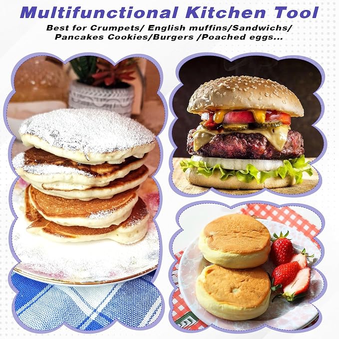 12 Pcs Cookie Rings for Baking 3 Inch, Silver Stainless Steel Baking Rings with Double Rolled Edges, Nonstick Muffin Ring Molds for Home Baking 3.39 x 0.87 Inches