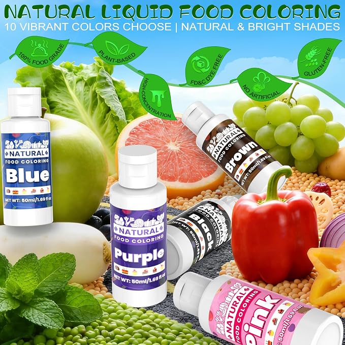 Brown Natural Food Coloring - 50ml Plant Based Food Dye, No FD&C & Artificial Dyes, Gluten-Free, Food-Grade, Vibrant Liquid Colors for Icing, Baking, Cake Decorating, Frosting, Fondant, Slime - 1.69 Fl.Oz Bottles