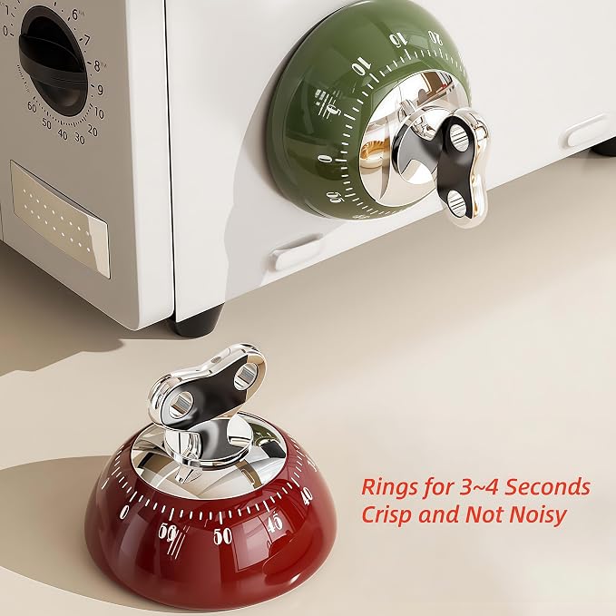 Magnetic Mechanical Kitchen Timer - Wind Up 60 Minutes Countdown Timer, No Batteries Needed, for Cooking, Baking, Classroom, Study & Desk Use (Red)