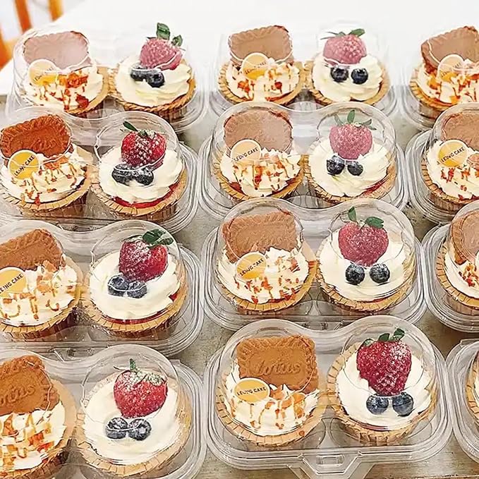 100PCS Cupcake Containers 2 Count Clear Cupcake Boxes Disposable Cupcake Holder with Lid Plastic Cupcake Containers 2 Cavity High Topping for Cupcakes Muffins Pies