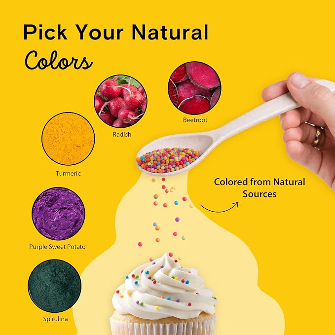 Rainbow Nonpareils Natural Sprinkles by Supernatural, 16oz Pack of 6, Plant Based Colors, Non GMO Sugar, Vegan, Gluten Free, Soy Free, Kosher, No Confectioners Glaze, All Natural Baking Decorations
