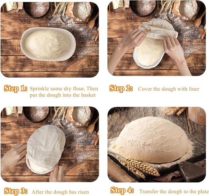 Nisorpa Oval Banneton Bread Proofing Basket Set of 10 Sourdough Banneton Basket Bread Baking Bowl Kit with Cloth Liners and Dough Scrapers for Home Bakery Bread Bakers 10 Inch