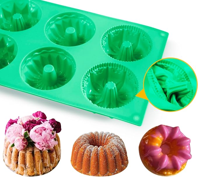 Zorazio 6-Cavity Fluted Tube Cake Pan,3Pcs Silicone Cake Pan, Non-stick Mix Mini Baking Mold for Cupcake Cornbread Brownie Jello
