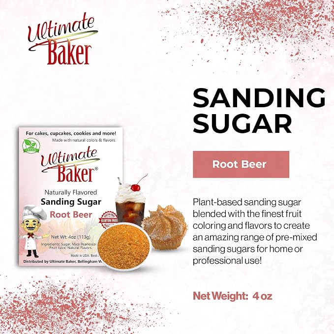 Ultimate Baker Flavored Sanding Sugar (1x4oz) - Burst of Flavor & Color for Cakes, Cookies & More, All-Natural, Perfect for Baking & Decorating or as a Flavored Coffee Sugar (Root Beer)