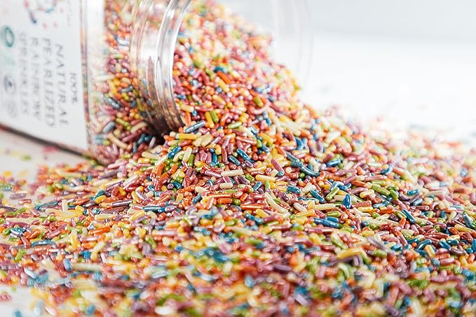 100% NATURAL PEARLIZED RAINBOW SPRINKLES - Dairy Free, Nut Free, Gluten Free, Soy Free, Egg Free, Vegan, Kosher,Cake Decorating Jimmies,Cupcakes,Cookies,Cakes Topper,Bulk Candy,Large 1.5 LBS