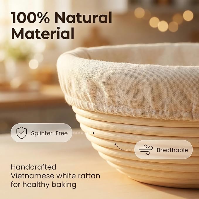 Banneton Basket Set, Complete Sourdough Baking Kit with 9'' Round and 10'' Oval Proofing Bowls Bread Baskets, Sling, and Other Bread Making Supplies Tools - Ideal for Artisan Bread