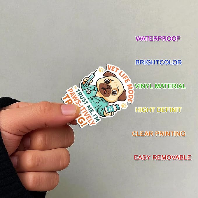 100 PCS Veterinary Stickers, Cute Vet Tech Waterproof Vinyl Sticker for Teens Adults, Animal Doctor Decals for Laptop Water Bottle Scrapbook Wall Decor Gift for Birthday 9 Sheets Students