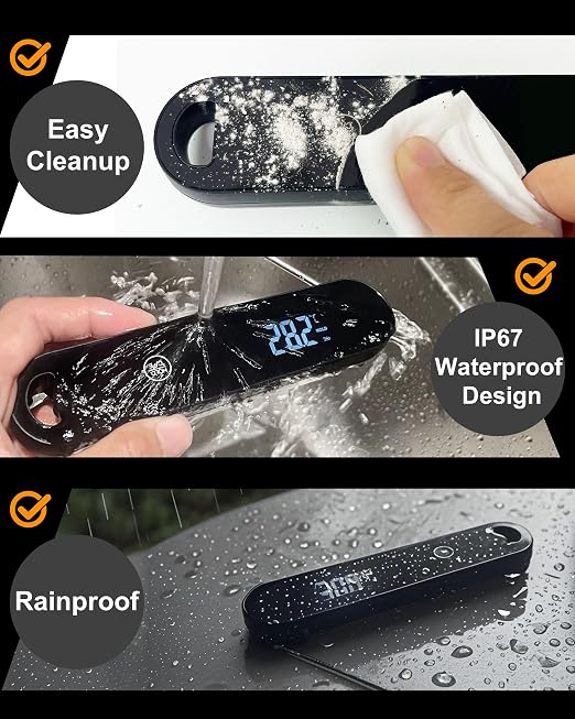 Charmline 0.5 Sec Instant Read Meat Thermometer Digital, 180° Auto-Rotating Display LED, Food Thermometer for Cooking, Baking and Grilling, Dual Battery Design for Longer-Lasting Performance