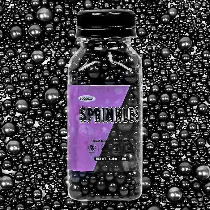Edible Black Pearl Sugar Sprinkles, Black Pearl Sprinkles for Cake Decorating, 180g/6.35oz, Cupcake Toppers, Cake Decorations, Ice Cream, Wedding Party Halloween Supplies