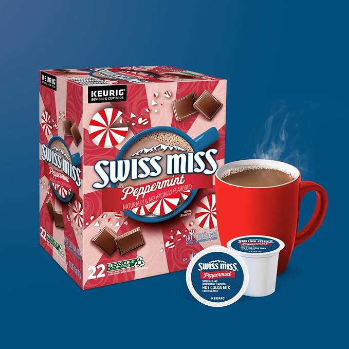 Swiss Miss Peppermint Hot Cocoa, Single-Serve Keurig K-Cup Pods, Hot Chocolate, 88 Count (4 Packs of 22)