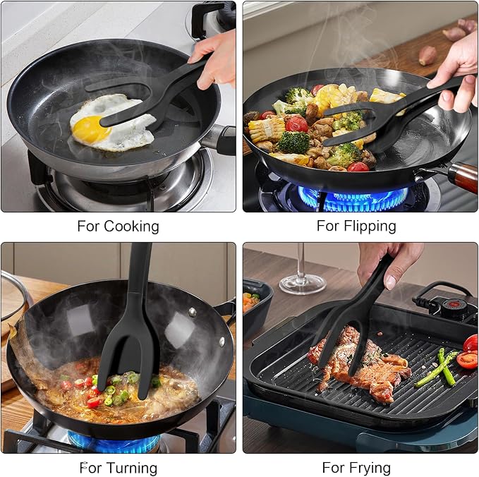 Silicone Spatulas, High Heat Resistant BPA Free Cooking Tongs, Silicone Kitchen Utensils, Spatula Tong, Egg Flipper Spatula for Non Stick Frying Pan, Ideal Cookware for Fish, Eggs, Pancakes