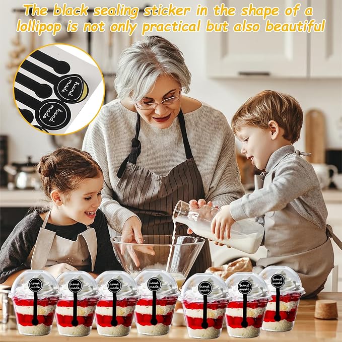 600 Pcs Hand Made Self-Adhesive Stickers Black Long Label Stickers Lollipop Sealing Stickers for Candy Cookie, Bakery, Cake, Sweet, Treat, Biscuit, Chocolate and Gift