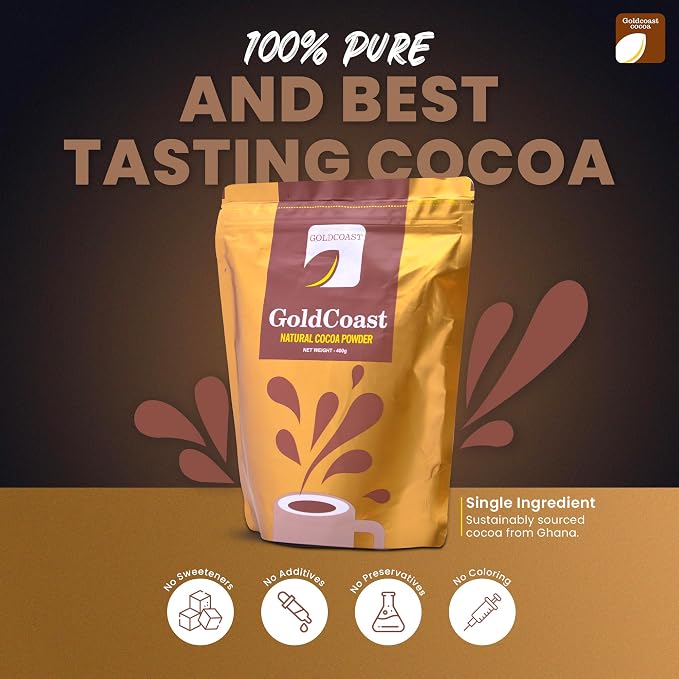 GoldCoast 100% Natural Cocoa Powder, Gently Processed from raw Ghanaian Cocoa Beans, High in Flavanols & Unsweetened, No Additives & Non-GMO, Rich Flavor, 14 Oz