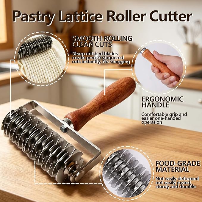 Pastry Lattice Roller Cutter - Stainless Steel Dough Mesh Tool for Baking Pie Pizza Beef Wellington
