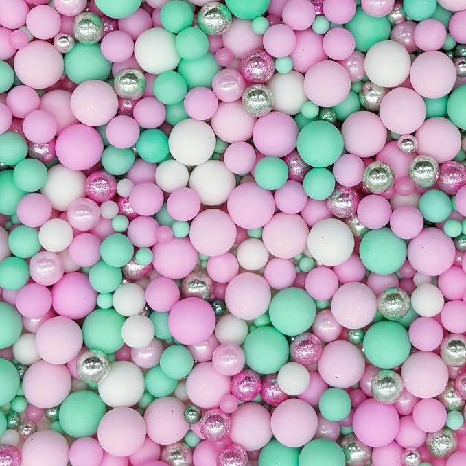 Edible Pink Series & Green Series Sugar Pearls Sprinkles Candy Mix Size Pearls Cake Decorations Cupcake Toppers Decorating Perfect for Wedding Party Valentine Supplies 4.58OZ