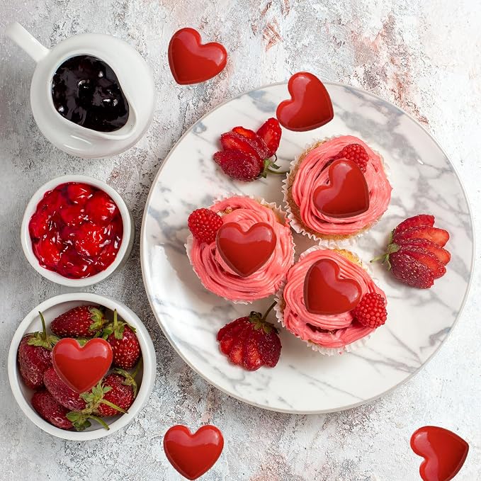 30PCS Resin Valentines Day Heart Cupcake Toppers Red Heart Cupcake Picks Happy Valentine's Day Heart Cake Decor for Valentine's Day Theme Party Decoration Supplies