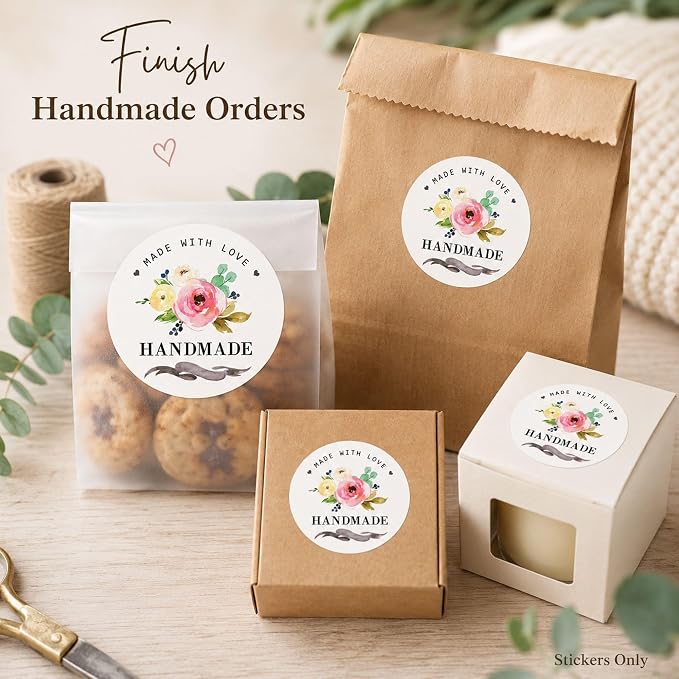 Handmade Goods Packaging Seal Stickers: 120 Pcs Floral Labels | 1.6 Inch Paper Stickers For Handmade Goods Small Business And Bakery Packaging