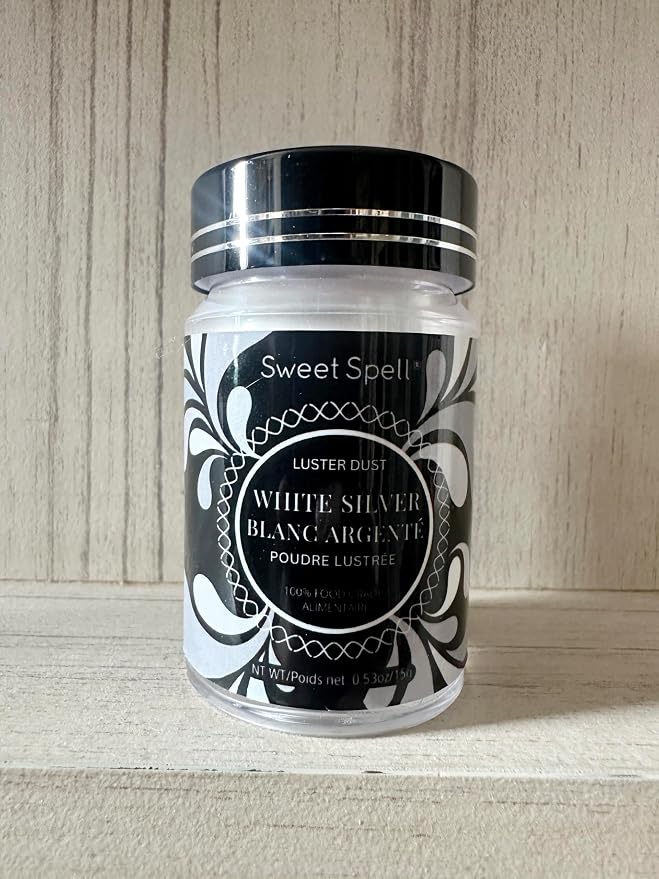 Sweet Spell Luster Dust Edible Glitter (15g) - Shimmer Pearl Dust Powder for Decorating Cakes, Chocolate, Drinks, Cocktails - 100% Edible, Food Grade, Vegan, Gluten-Free (White Silver)