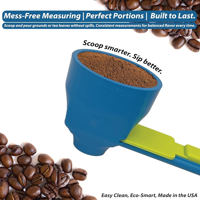 NEW VERSION: Slide Scoop the original measuring scoop + funnel No spill preparation of protein powder, workout & sports drinks, baby formula & kcup refill Mess & Spill free - (Set of 1 & 2 Tablespoon)