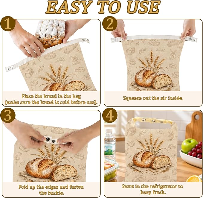2 Pack Reusable Beeswax Bread Bags, Sourdough Bread Storage for Homemade, Freezer Storage Bag to Keep Fresh, Baguette Bag with Beeswax Liner Kitchen Baking