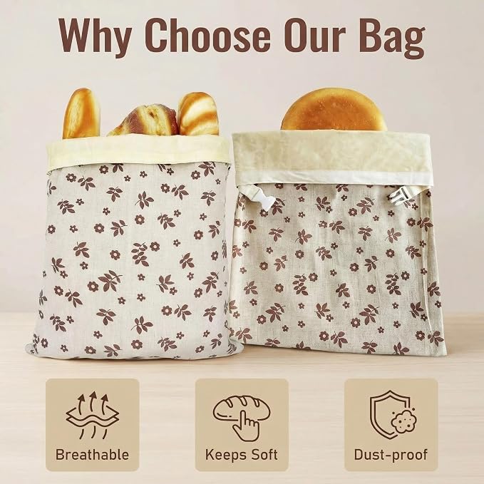 2 Pack Beeswax Bread Bags for Sourdough, Reusable Linen Bread Storage Bags, Eco-Friendly Waxed Cloth Bags for Homemade Bread, Baguette, Food Storage – Freezer Safe, 16 x 12 Inch
